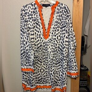 Katie Kime Black and White Tunic Dress with Orange Trim Sz L Coastal Grandma